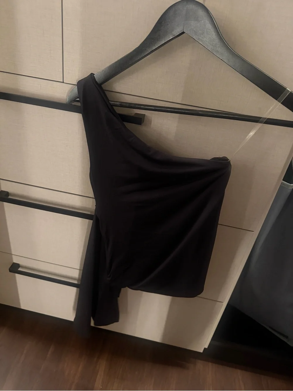 Meshki Black One-Shoulder Draped Evening Top